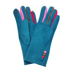 Gants femme chauffant confortable extensible, multicolore 4 boutons, doigt tactile smartphone, douceur velouté extérieur, douceur plume intérieur